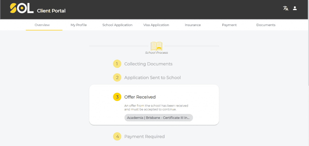 SOL Edu & Migration; client portal; overview