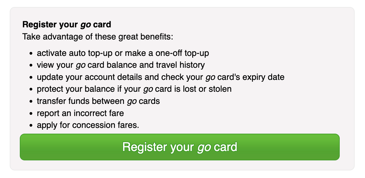 register my go card